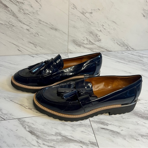 LIKE NEW Franco Sarto Carolynn Navy Patent Leather Tassel Loafer SZ 8.5 - Picture 4 of 11